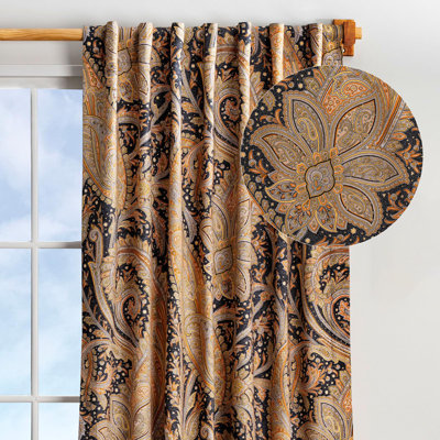 Maison d' Hermine Curtains for Living Room 100% Cotton 84 inch Length One Panel Light Filtering Curtains for Windows with Rod and Loop Pockets (Kashmir Paisley - Graphite, 50"W x 84"L)
