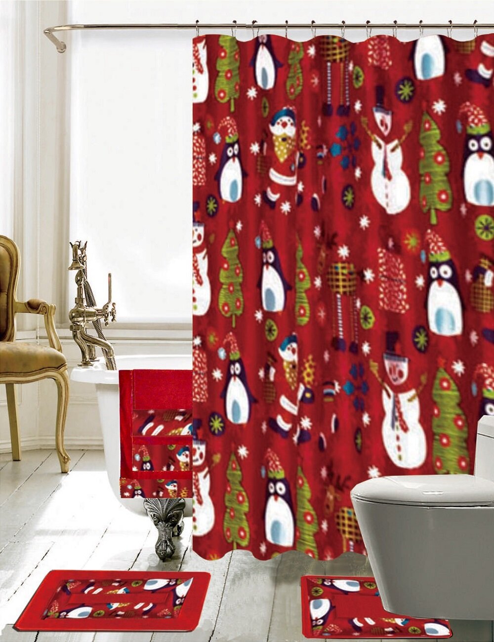 Sequin Shower Curtain 70x70 Shining Stripe Holiday Bathroom Decor Coco - Red
