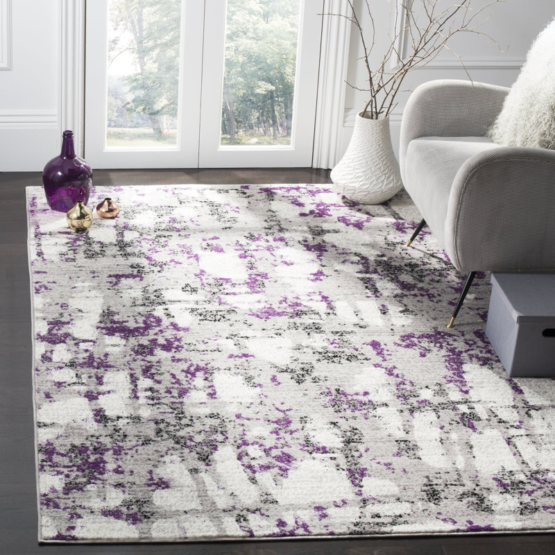 Jeter Abstract Gray/Purple Area Rug, Rectangle 9' x 12'