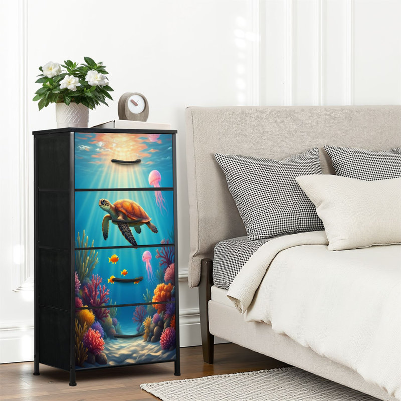 4 Drawer Dresser for Bedroom, Narrow Chest of Drawers, Wooden Top and Study Iron Frame 18"x37.5"-(WxH)