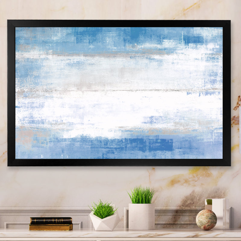«Blue Meets Gray Abstract Art III», reproduction d'art sur toile, Impression noire sur toile encadrée