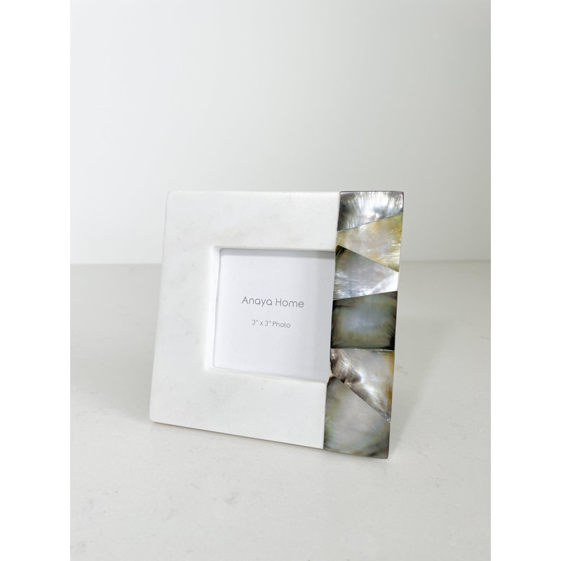 White Marble Picture Frame with Mother of Pearl Accent