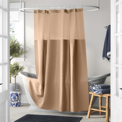 Rideau de douche à tissage gaufré moderne pour salle de bain avec dessus en filet et ensembles de doublure