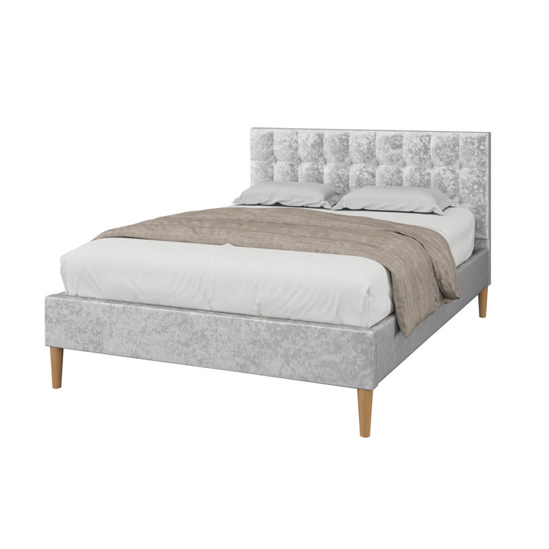 Elsea Upholstered Bed with Mattress, Silver, Memory Foam, Double (4'6)