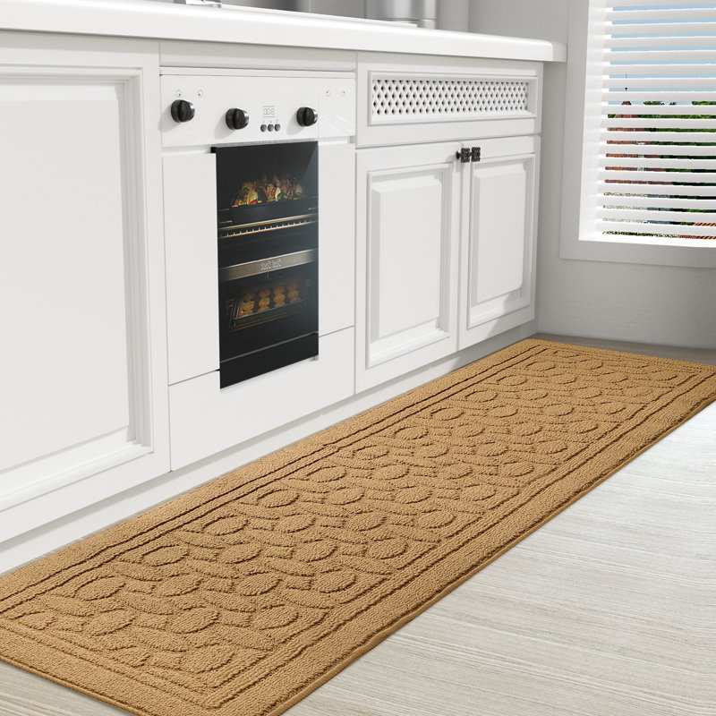 Floral Water Resistant Non-Skid Kitchen Mat, Khaki, Runner 1'6" x 6'7"