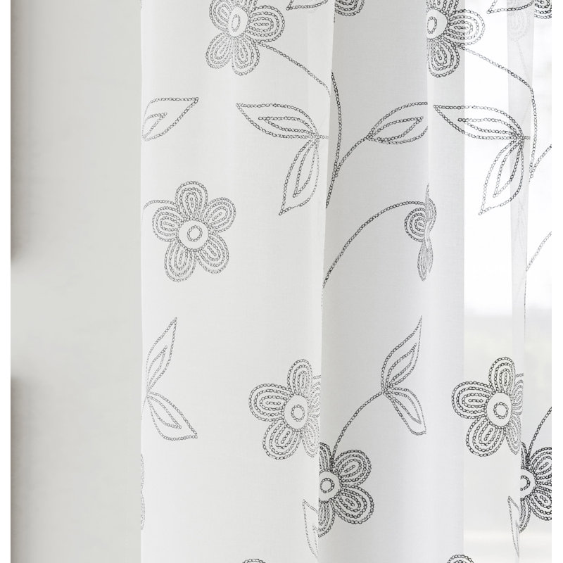 Roanoke Polyester Sheer Rod Pocket Curtain Pair, 140cm Width x 122cm Drop, Grey