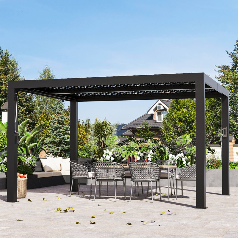 Aurora 10‘ X 12'  Louvered Pergola With Adjustable Double -Layer Lovers,Built-In Gutter System And USB Charging Socket