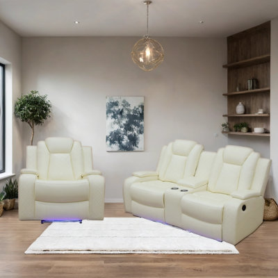 Ensemble de canapé de salon inclinable électrique en cuir 2 pièces avec lumières DEL Noela
