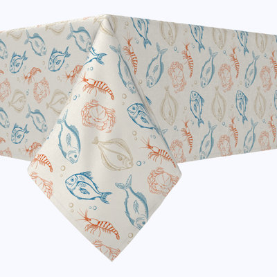 Square Tablecloth, 100% Cotton, 52X52", Retro Sea