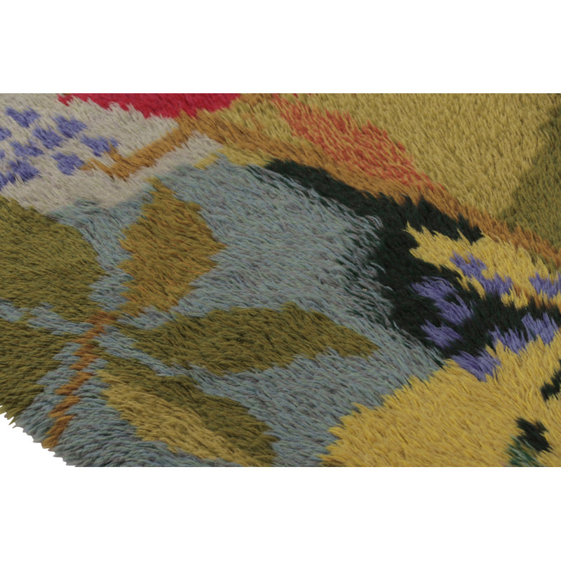 Vintage Swedish Rya Rug, Vibrant Scandinavian Floral Patterns - Rug & Kilim