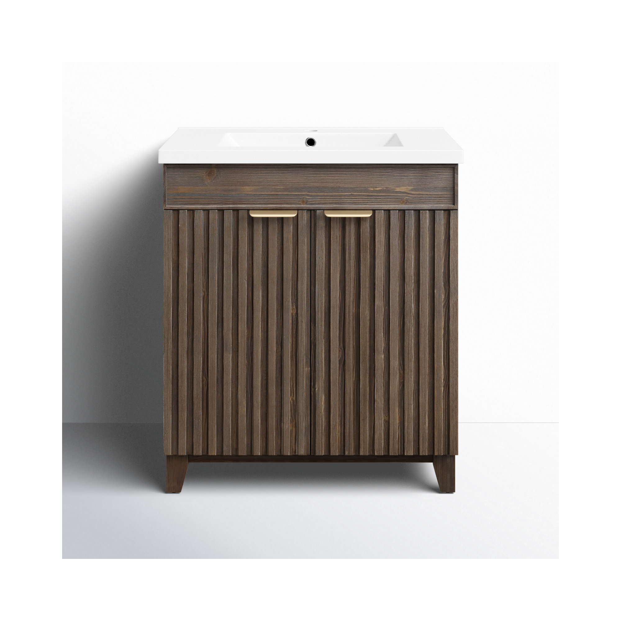 Dansfield 29.9'' Single Bathroom Vanity, Spruce Antique Brown, Brushed Gold
