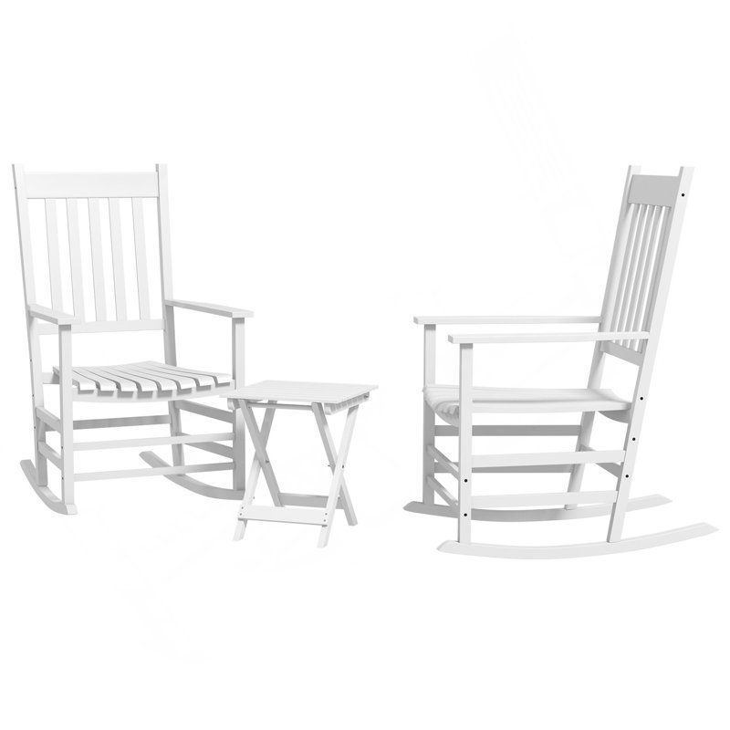 Ensemble de 2 chaises berçantes d'extérieur avec table d'appoint Outsunny, Blanc