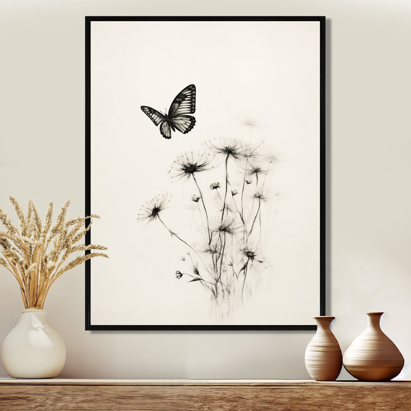 Papillon, pétales de promesse, impression monochrome, H 20 po x l 12 po x P 1 po, Toile avec cadre noir