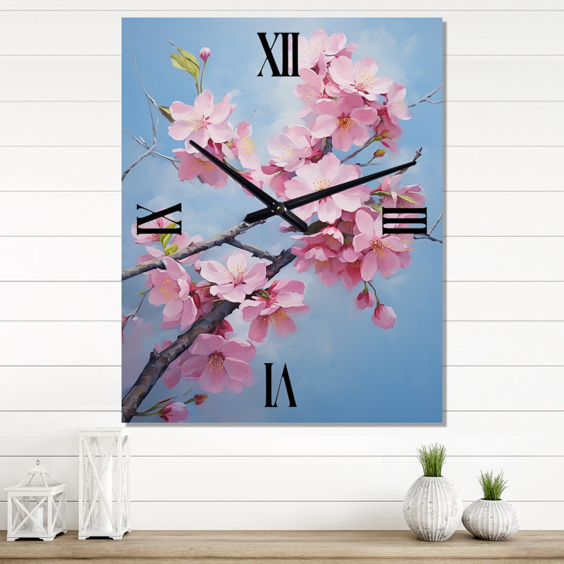 Apple Blossom Monochromatic Elegance XI - Floral Wall Clock Oversized, 32" H x 24" W x 1" D