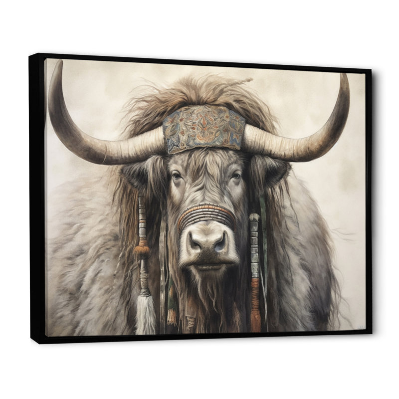 Wild Yak II - animaux, reproduction sur toile, Cadre flottant noir, H 16 po x l 32 po x P 1 po