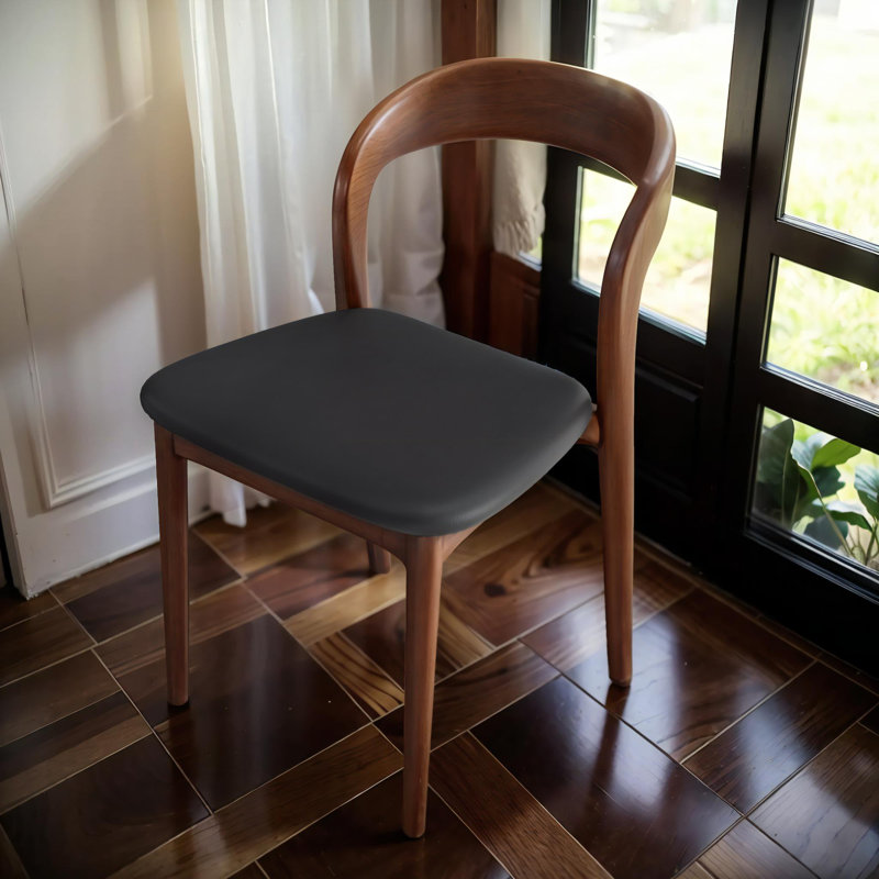 Chaises de salle à manger en bois massif de qualité supérieure - 2 chaises de cuisine de style Mid-Century moderne avec coussins noirs