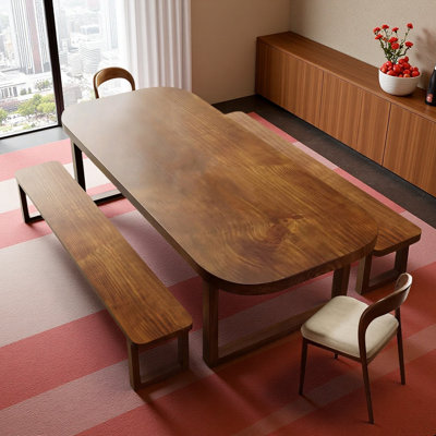 Ensemble de table et chaises de salle à manger rembourrées en bois massif brun