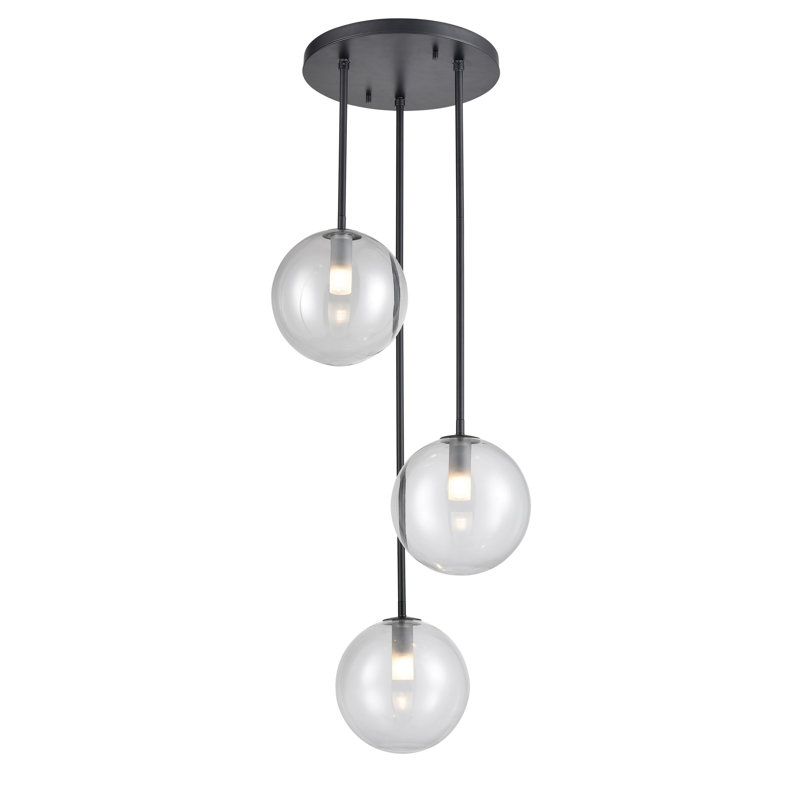 Luminaire suspendu sphère 3 lumières grappe Sumner, Transparent, Graphite