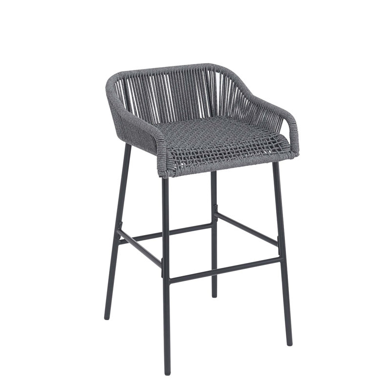 Ensemble de tabourets de bar contemporain en corde tissée pour l'extérieur, Gris foncé