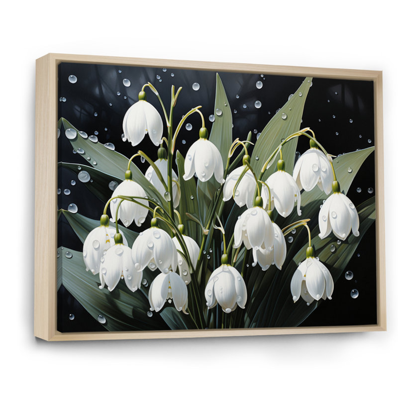 «White Graceful Snowdrops Flowers IV», reproduction sur toile, Cadre naturel flottant, H 12 po x l 20 po x P 1 po