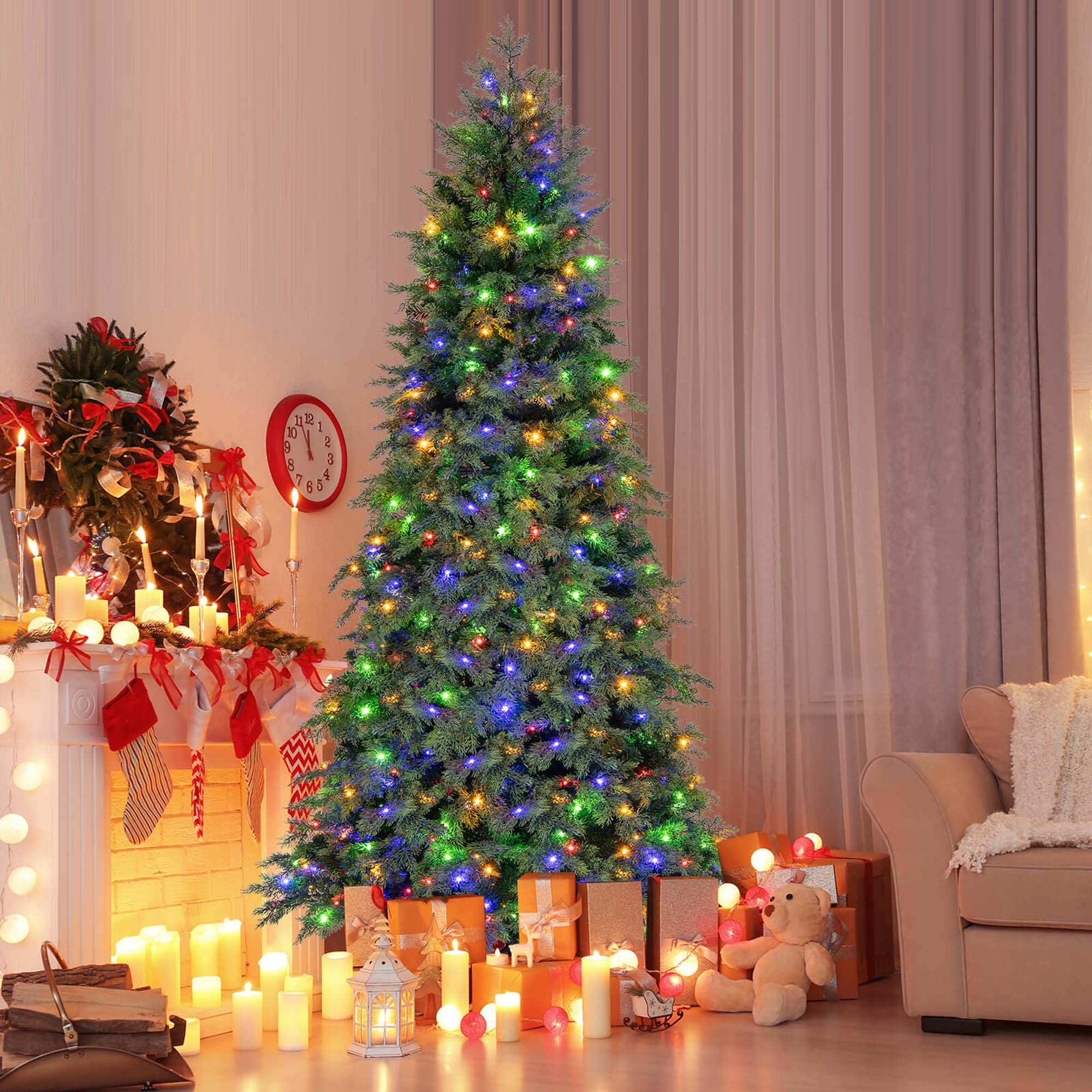 7.5 Ft Artificial Xmas Tree With 1019 Pe Pvc Branch Tips & Folding Metal Stand