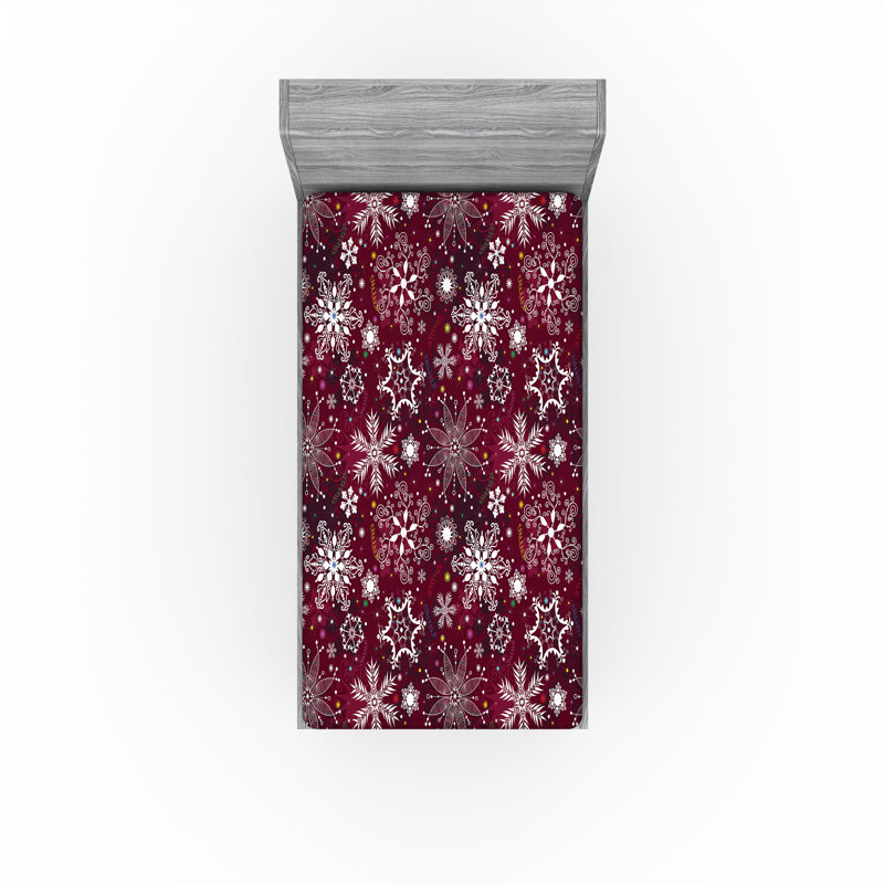 Drap-housse Ambesonne, paquet de 2, Rouge vin / floral blanc, Drap-housse simple TG