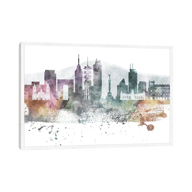 Mexico City Pastel Skylines 1 Piece Wall Art on Canvas, 101.6 cm H x 66.04 cm W, White Framed Canvas