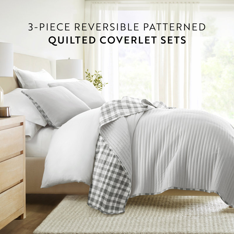 Gray Twin Reversible Microfiber Quilt Set with Down Alternative
