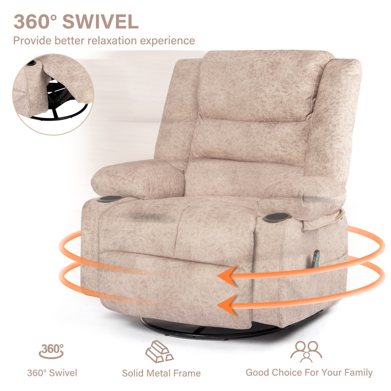 Fauteuil inclinable manuel avec massage et fauteuil chauffant Mells, Similicuir beige
