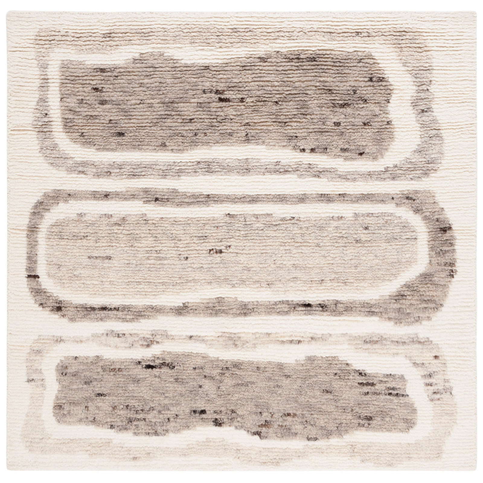 Serana Abstract Hand-Knotted Wool Area Rug in Ivory/Brown, Square 6'