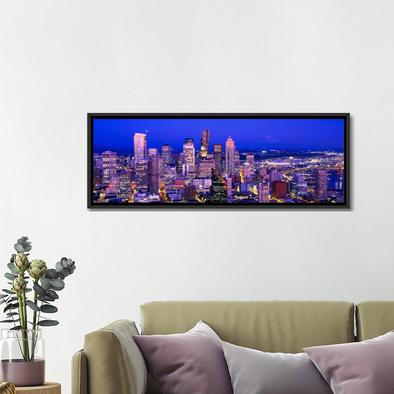 «Panoramic Washington, Seattle, Cityscape at Dusk», reproduction de photo sur toile, H 20 po x l 60 po x P 1,5 po