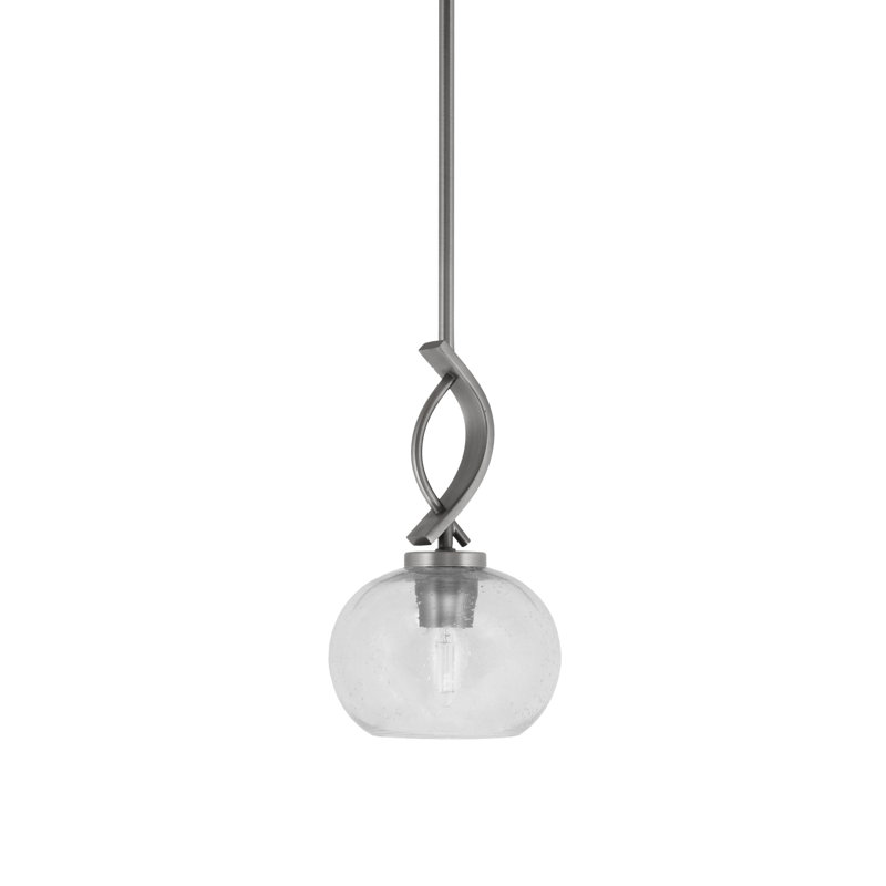 Mini-luminaire suspendu à tige Unia, fini laiton vieilli avec verre transparent de 7 po