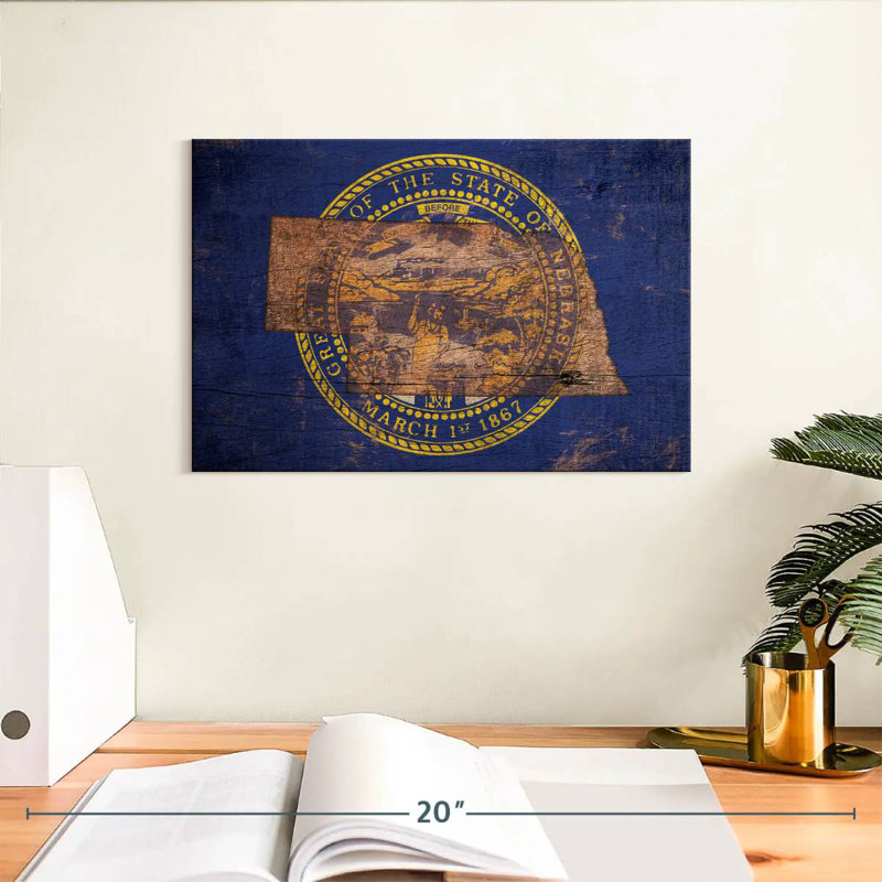 Borges State Map Over Nebraska Flag, 8" H x 12" W