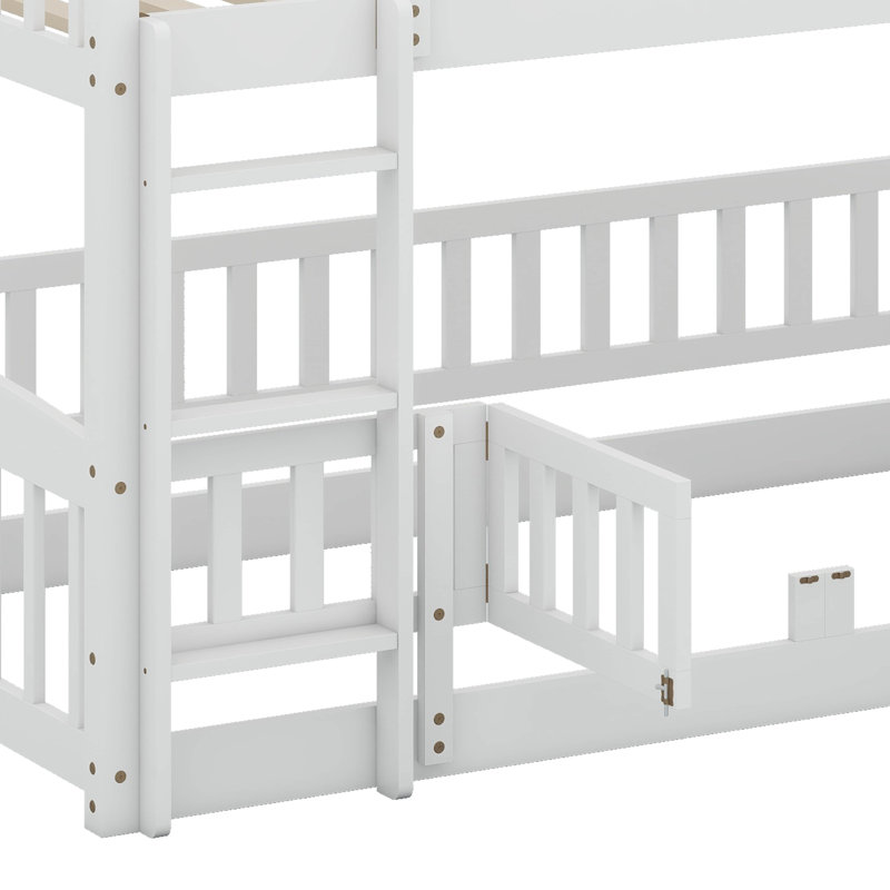 Lit superposé simple au-dessus de simple avec clôture, échelle et glissoire pour enfants adolescents, Blanc