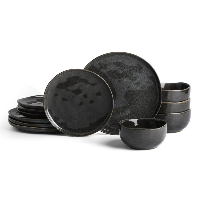 Stone Lain Mirella 12-Piece Dinnerware Set Stoneware, Black