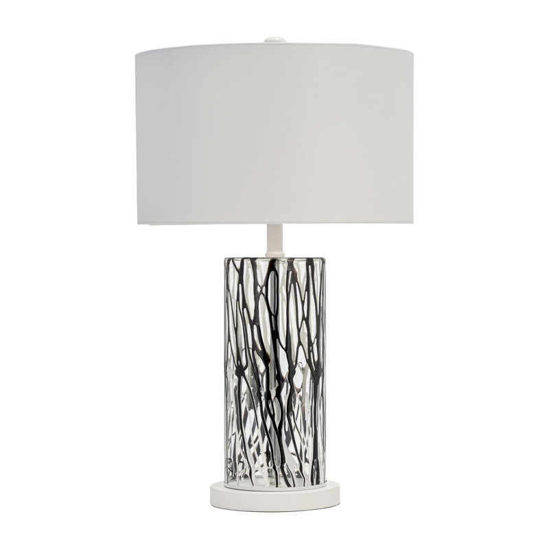 Modern Neutral 24.5" Streaked Table Lamp Contemporary Black and White Lamp with White Shade
