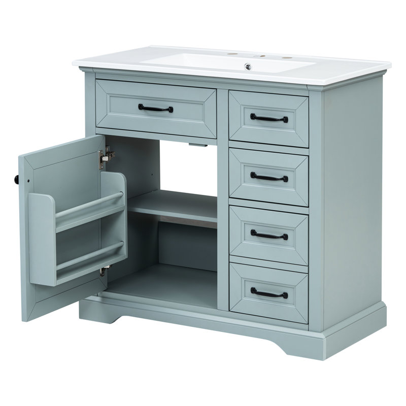 Meuble-lavabo gris avec lavabo 36 po - Céramique, 4 tiroirs, porte silencieuse, Grey
