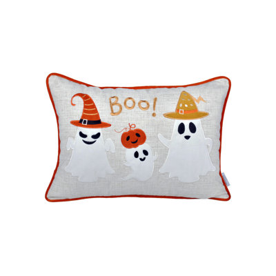 Halloween Boo Ghost Pillow – Embroidered 14X20 Fall Accent With Insert & Cover