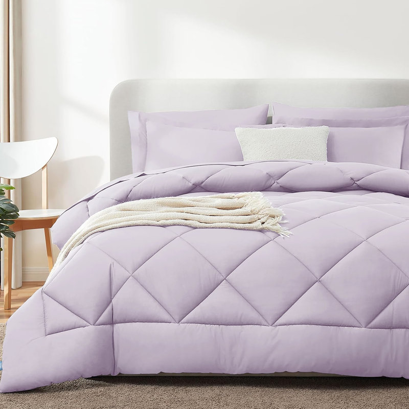 5-Piece Comforter Set, Microfiber, All Season Bed in a Bag – Light Purple, Twin, Twin Comforter + 4 Additional Pieces