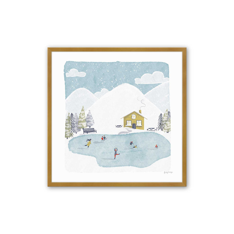 Winter Skating Adventure Print, 13.75" H x 13.75" W, Polished Gold Single Picture Framed, Solid Wood