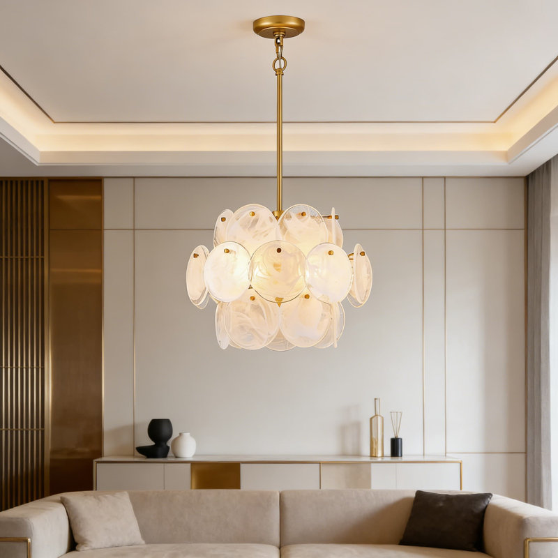 Lustre moderne en verre à 3 niveaux avec finition dorée, hauteur de suspension réglable et éclairage à intensité variable pour la salle à manger, le vestibule, la chambre à coucher et le vestibule
