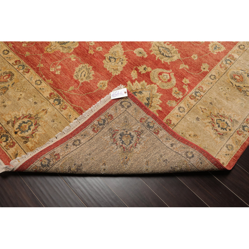 Tapis corail en laine noué à la main de conception unique 9 pi 1 po x 12 pi Elwina