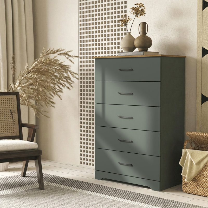 Commode 5 tiroirs Arkia, Vert/brun