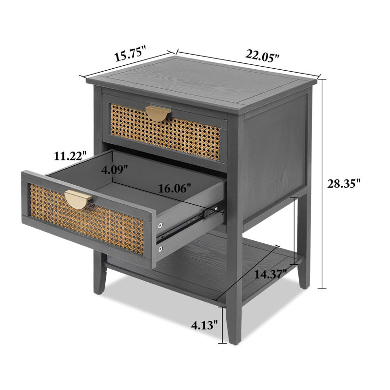 Alderico 15.75'' W Solid Wood Nightstand, Gray