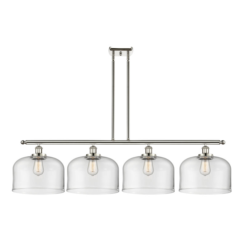 Luminaire suspendu pour îlot de cuisine 4 lumières Lattimer, Transparent, Ampoule non incluse, Nickel poli