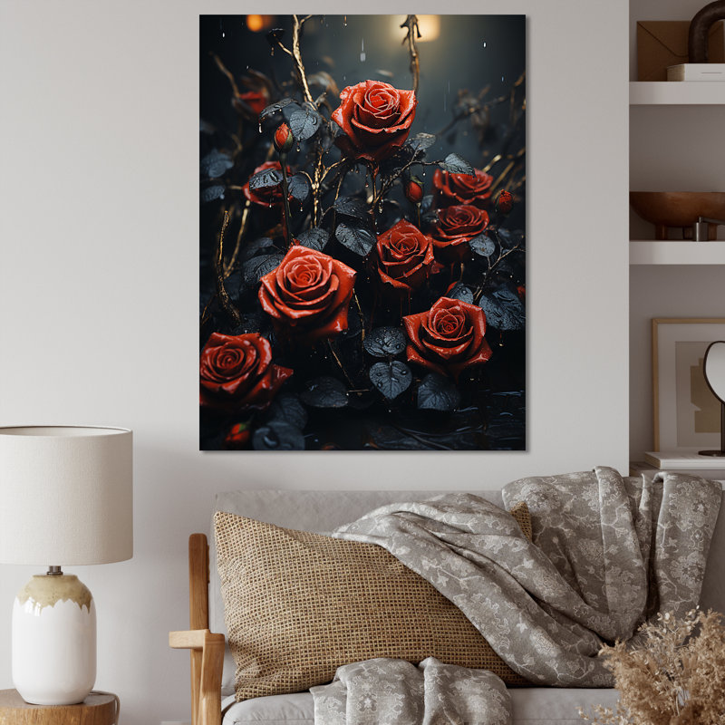Midnight Mourningred Roses Bouquet - Roses, art mural, Toile tendue, H 20 po x l 12 po x P 1 po