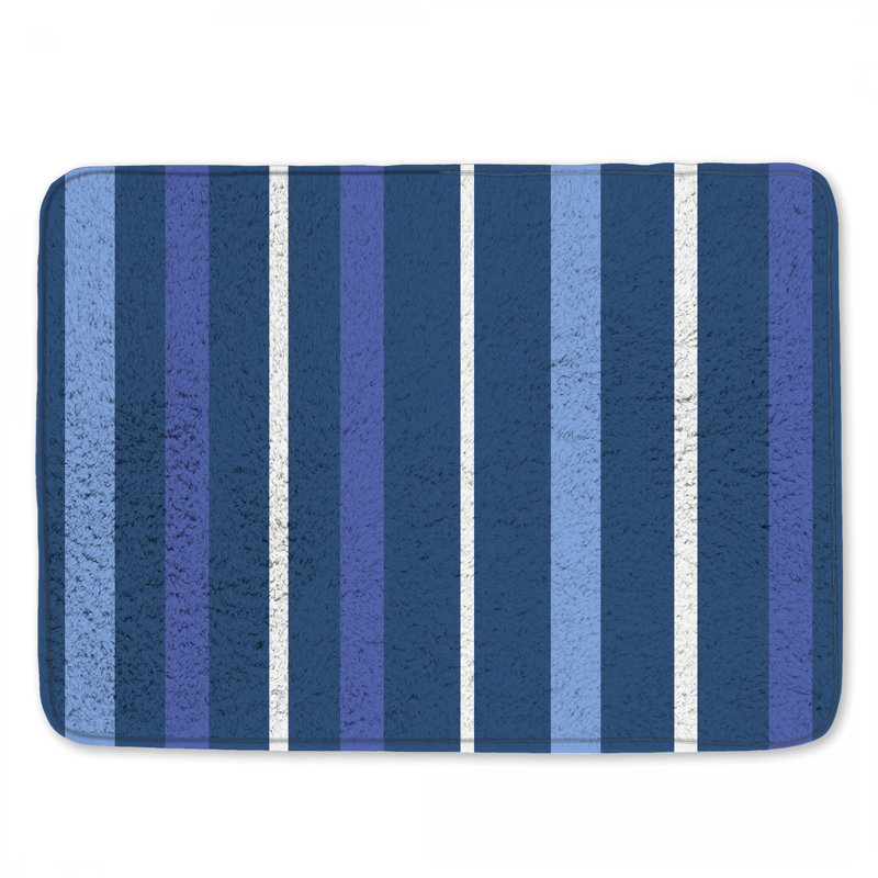 Tapis de bain bleu à rayures verticales, L 34 po x L 21 po