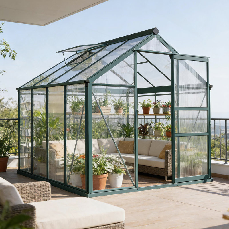 Serre de plain-pied, serre d'extérieur en métal, Vert foncé, H 79,3 po x l 122,8 po x P 74,8 po