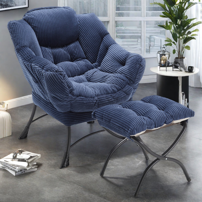 Fauteuil Lazy avec repose-pieds, fauteuil d'appoint moderne, Bleu