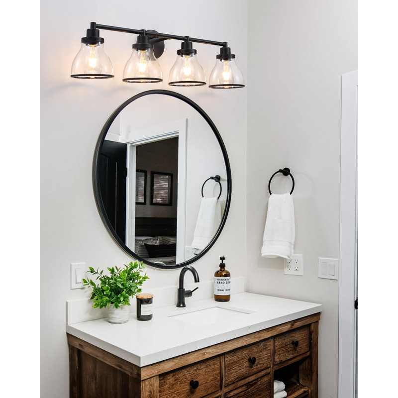 Éclairage de meuble-lavabo pour salle de bain / couloir / vestiaire en verre transparent, Peinture noire mate, 4 lumières
